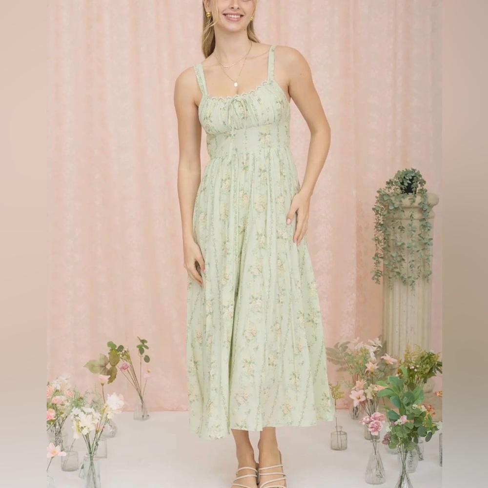 SOLD Blu Pepper Light Green Floral Maxi Dress Ruffle Easter